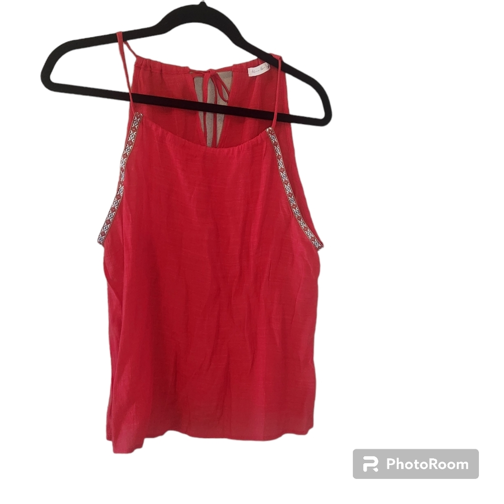 Active USA red top. Spaghetti straps. Size Large. Blue, brown, and white border.